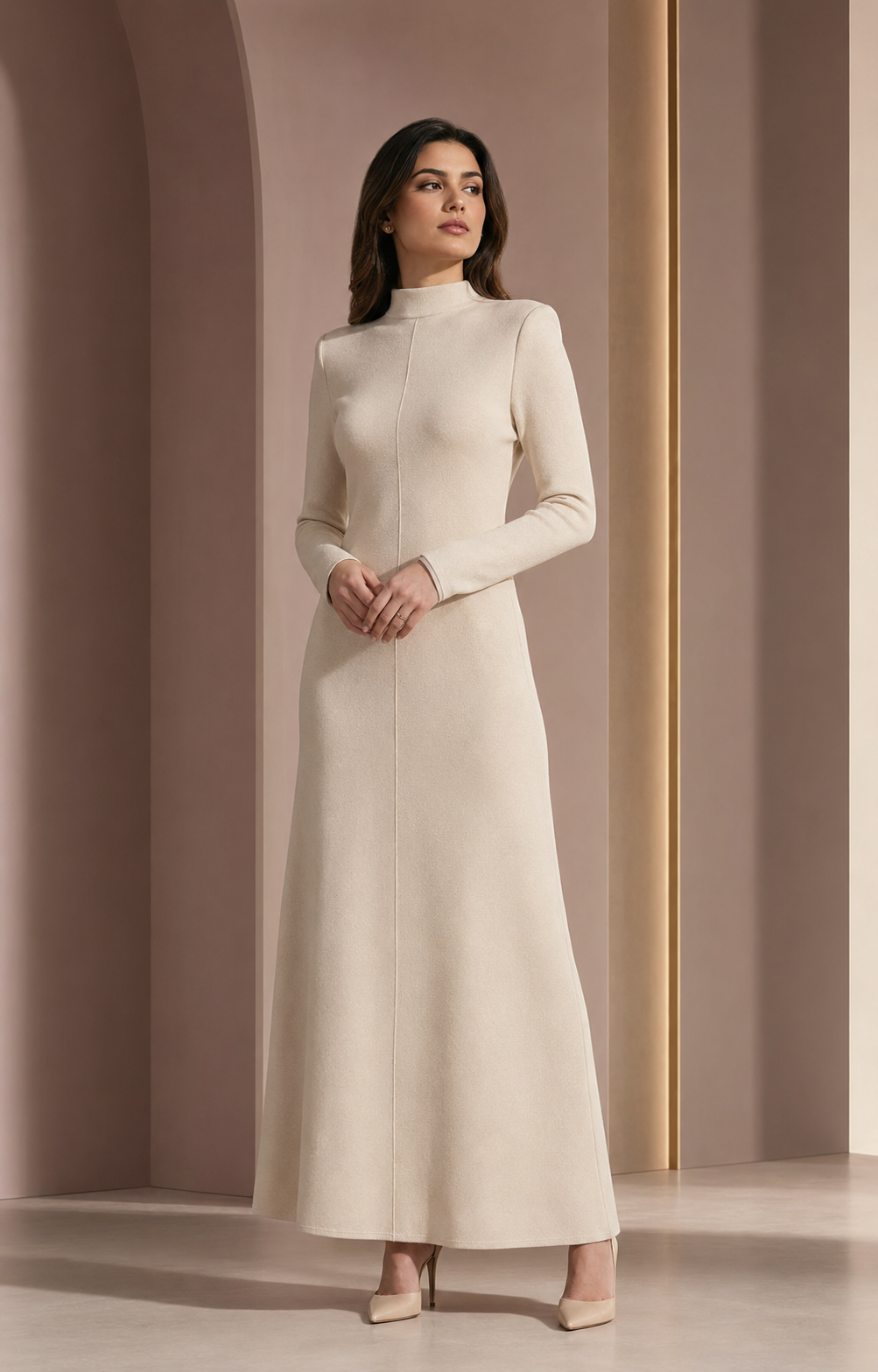 Ankle-length espresso Milano knit dress