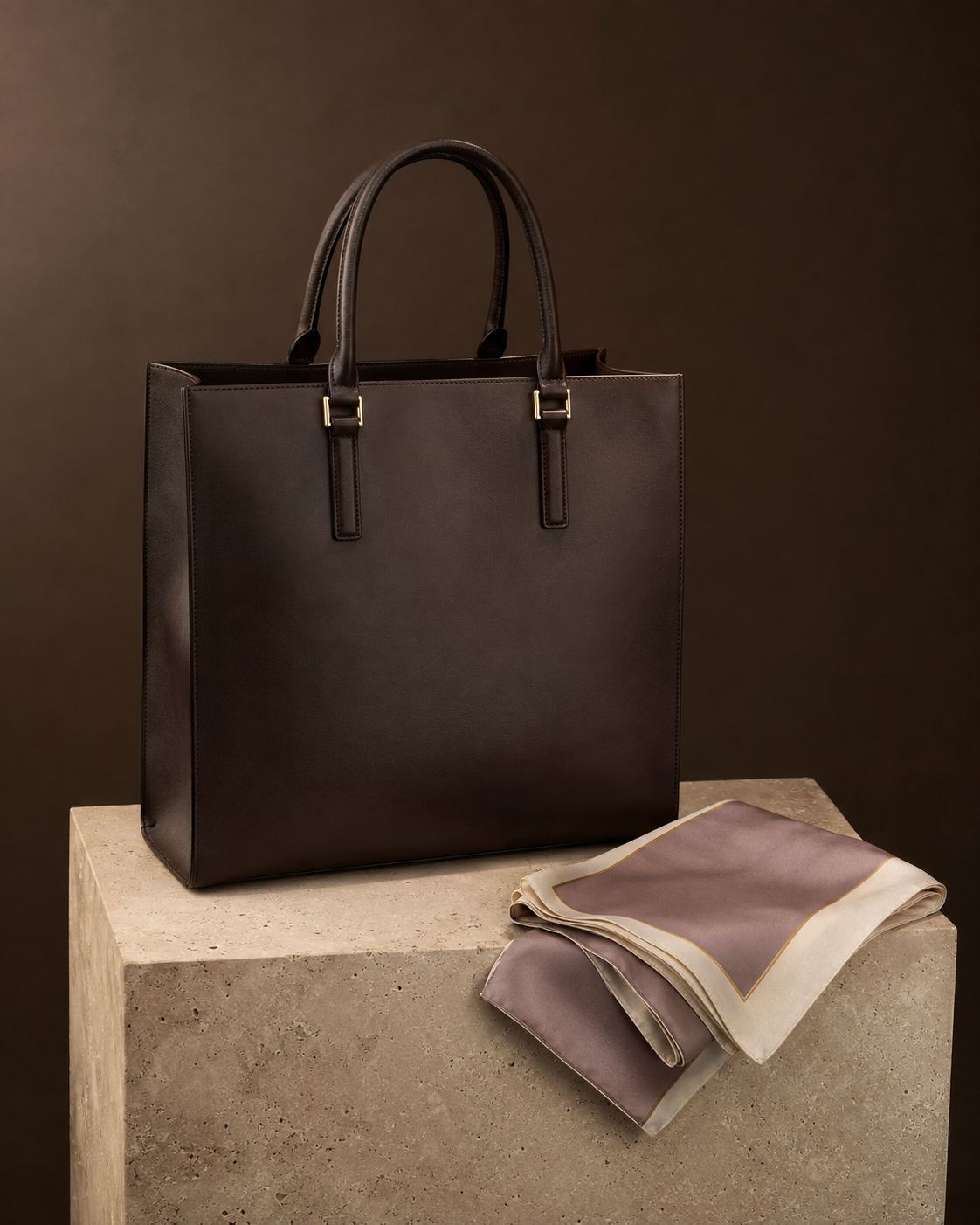 Structured espresso calf leather tote